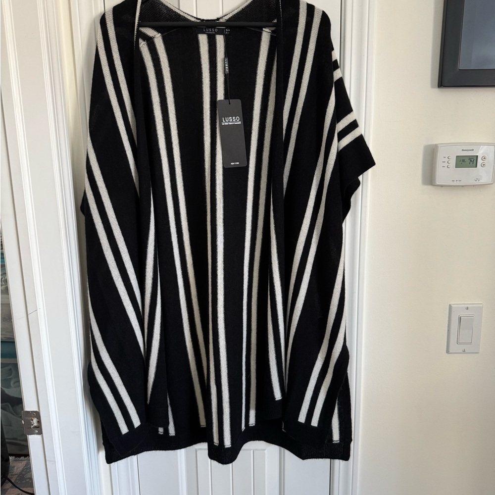 Lusso Black and White Striped Cashmere Cardigan - NWT